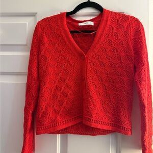 Mango Red Textured V-Neck Cardigan
